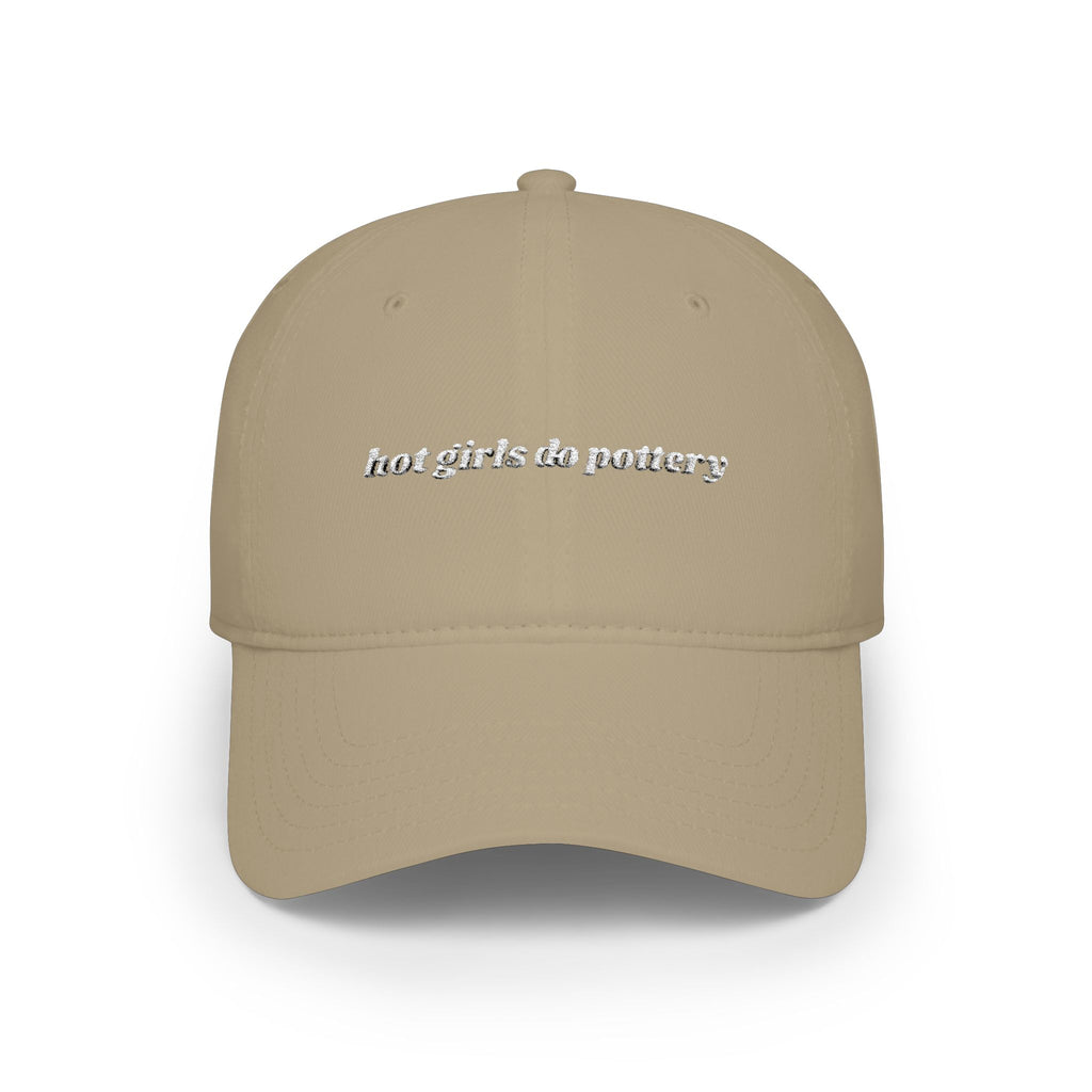 'hot girls do pottery' embroidered baseball cap white text