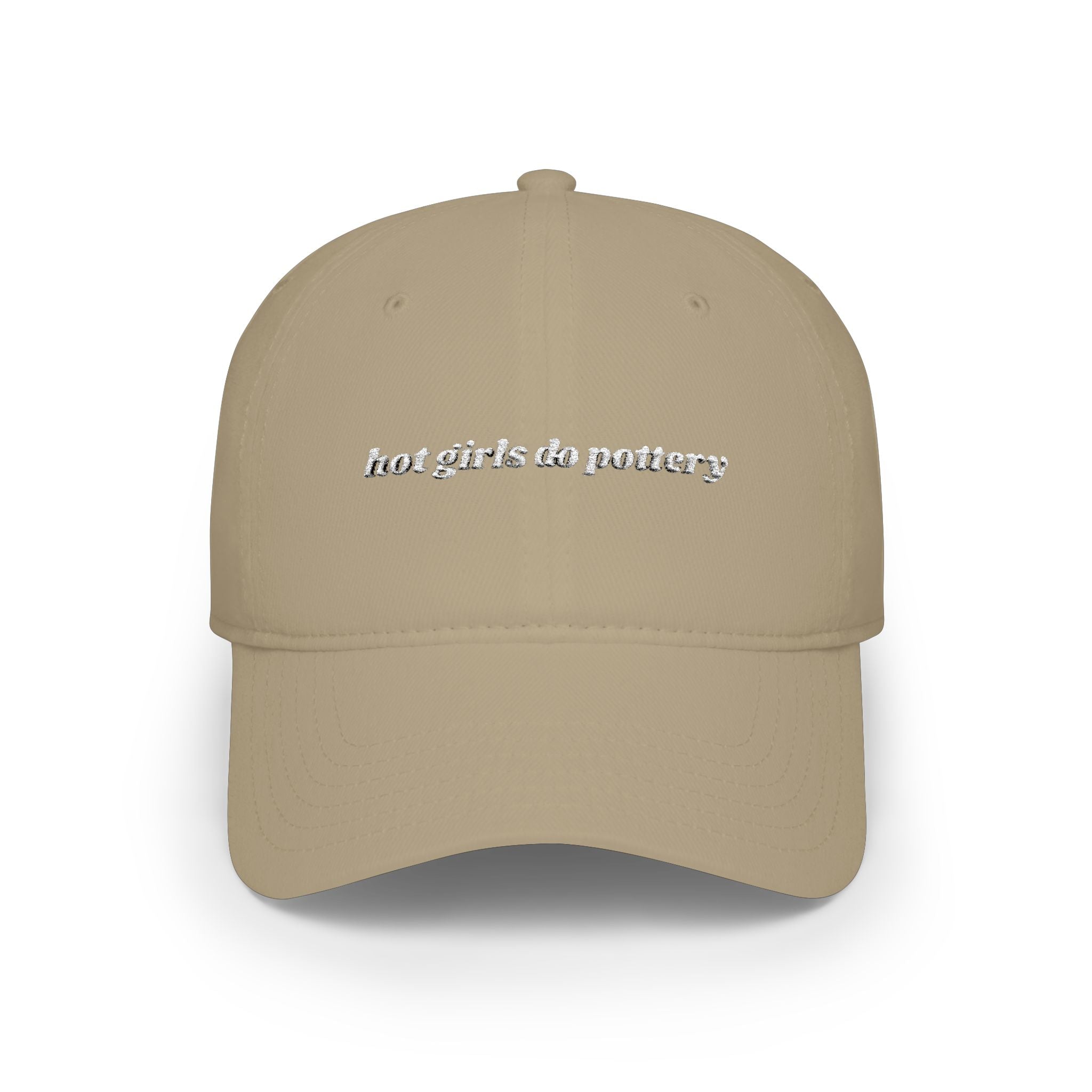 'hot girls do pottery' embroidered baseball cap white text