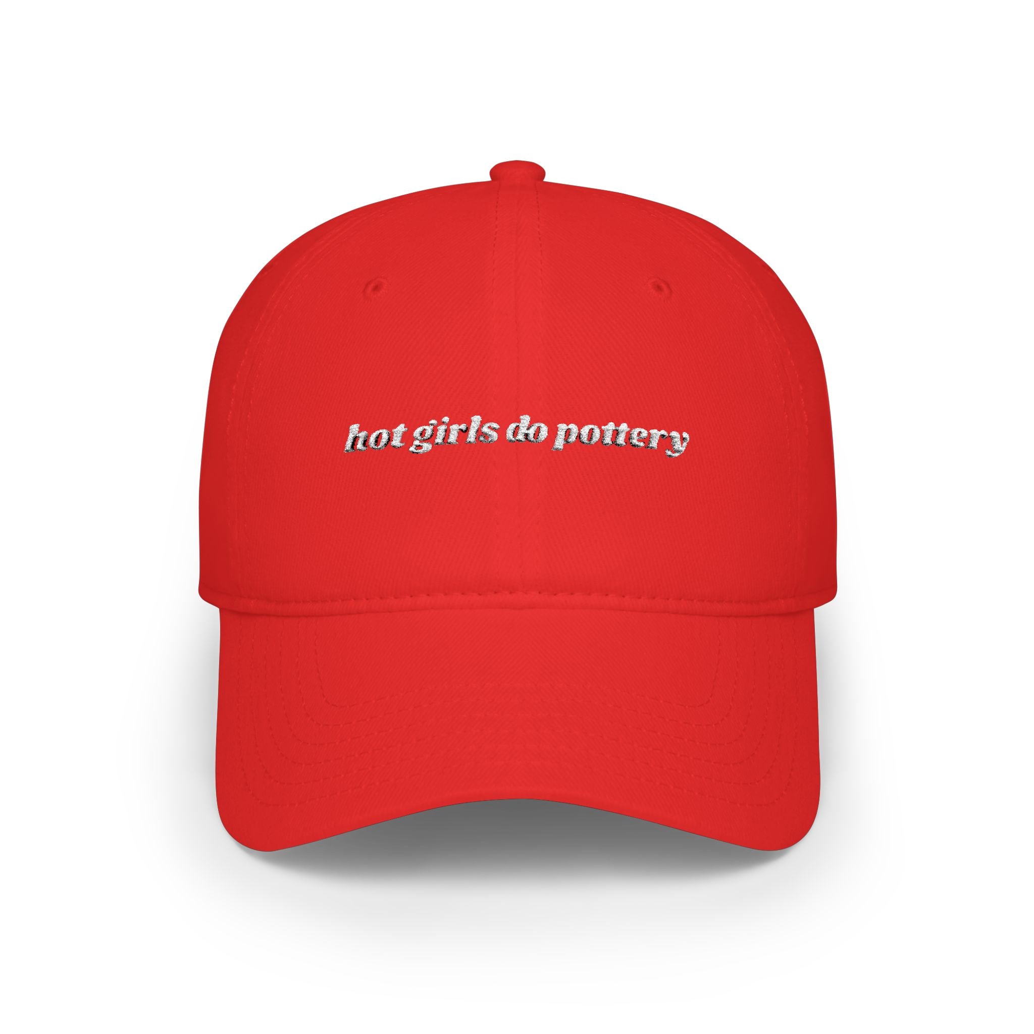 'hot girls do pottery' embroidered baseball cap white text