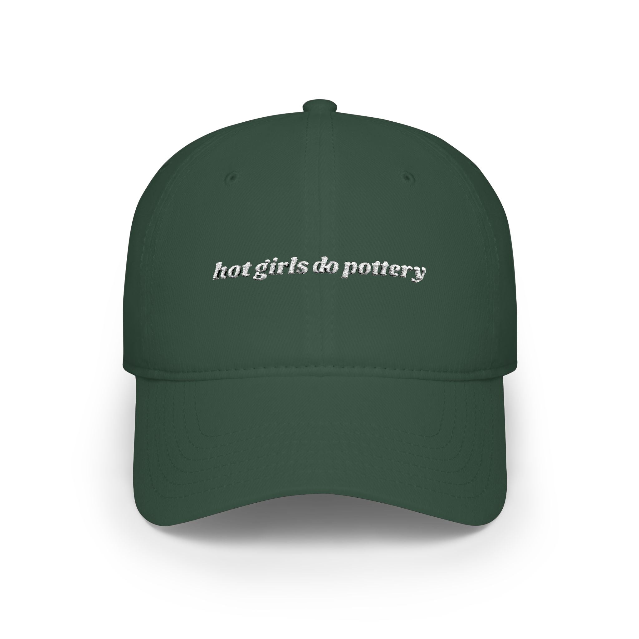 'hot girls do pottery' embroidered baseball cap white text