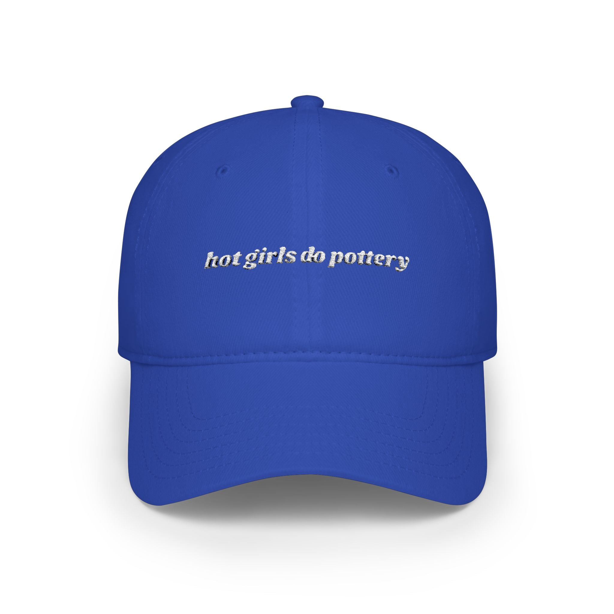 'hot girls do pottery' embroidered baseball cap white text