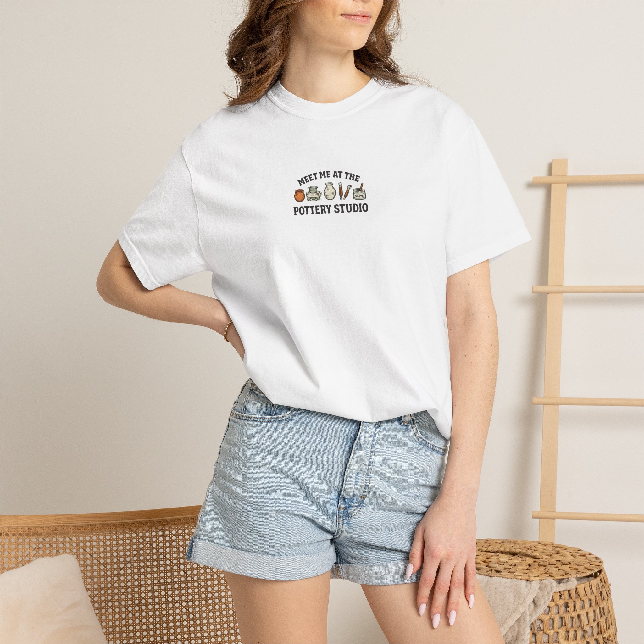 Pottery Studio T-Shirt - "Meet Me At The Pottery Studio" Ceramic Wheel & Tools Tee