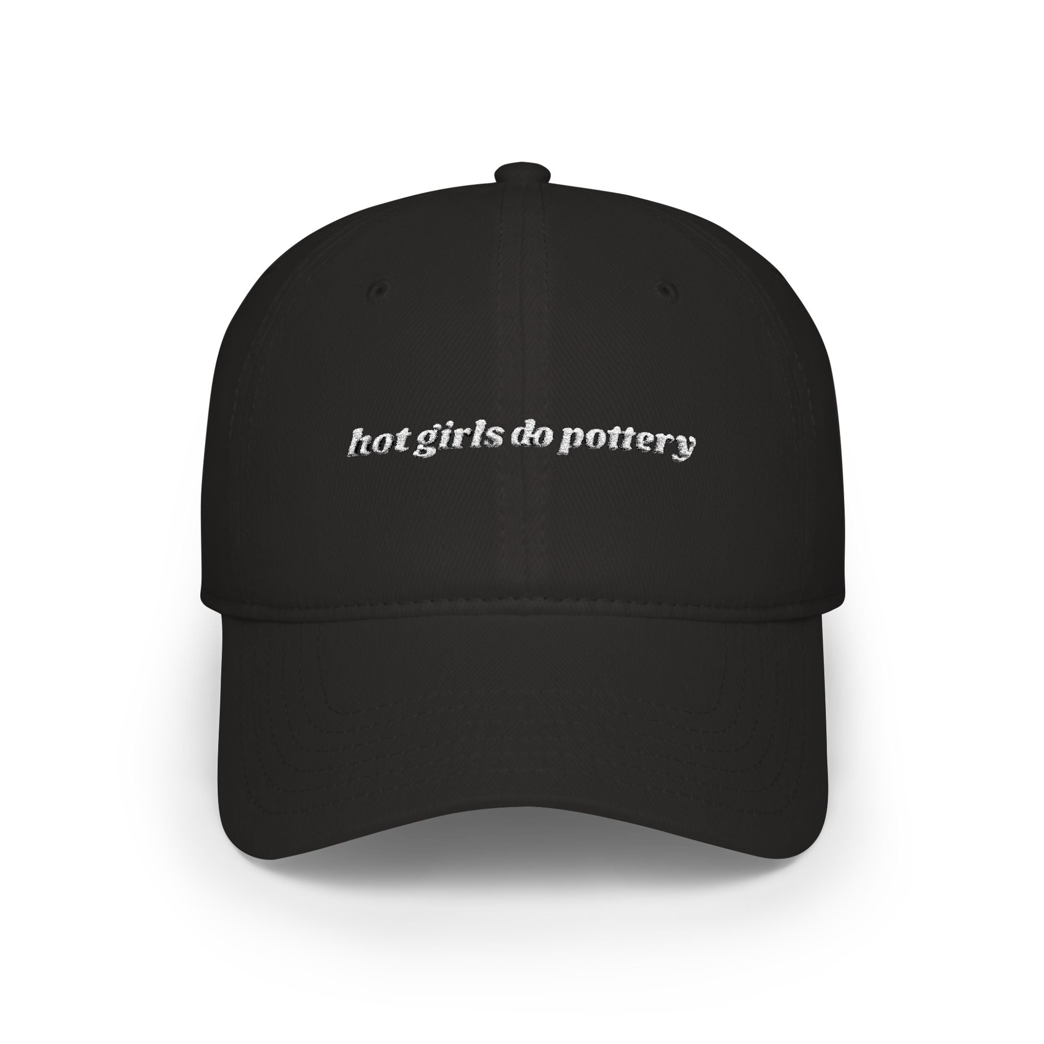 'hot girls do pottery' embroidered baseball cap white text